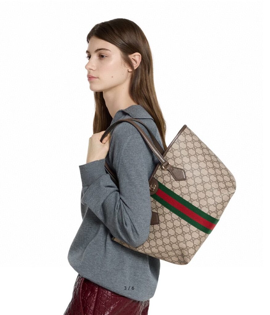 Gucci Ophidia古琦女士托特購物袋 雙G帆布條紋織帶 小號手提單肩包836831 - Image 1