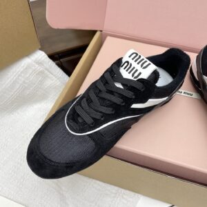 miumiu繆繆新款英倫風德訓鞋 黑色網布髒髒鞋 情侶款 休閒繫帶運動鞋 - Image 7
