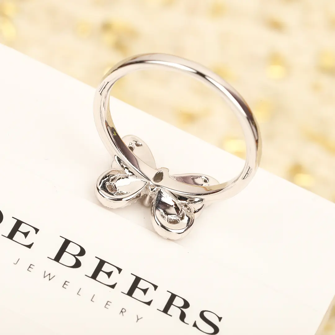 de beers au750 54戴比爾斯鉆戒 銀色蝴蝶施華洛鑲鉆戒指 - Image 6