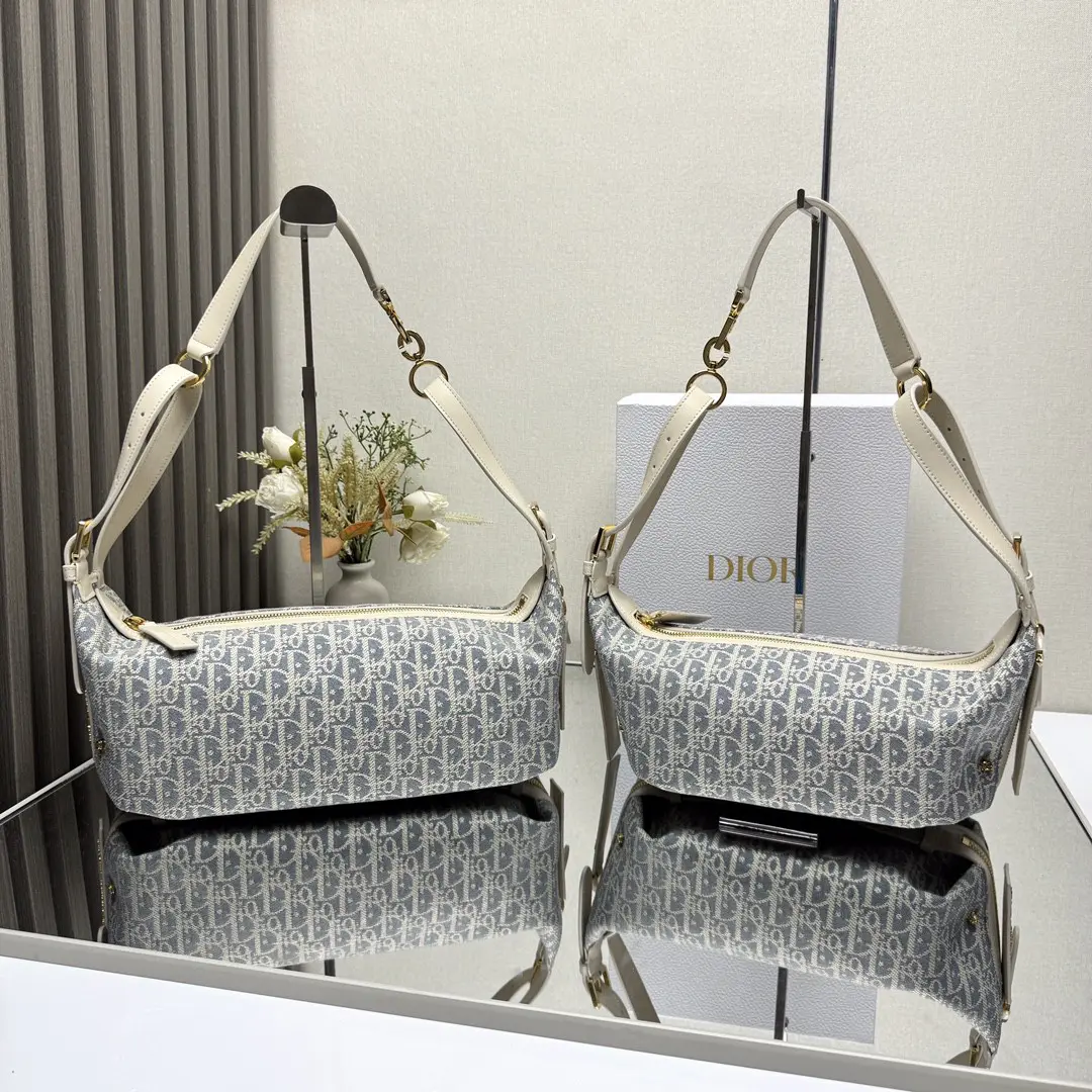 Dior D-Journey迪奧新款流浪包 牛仔藍色酒椰草女士hobo手袋2417 - Image 8