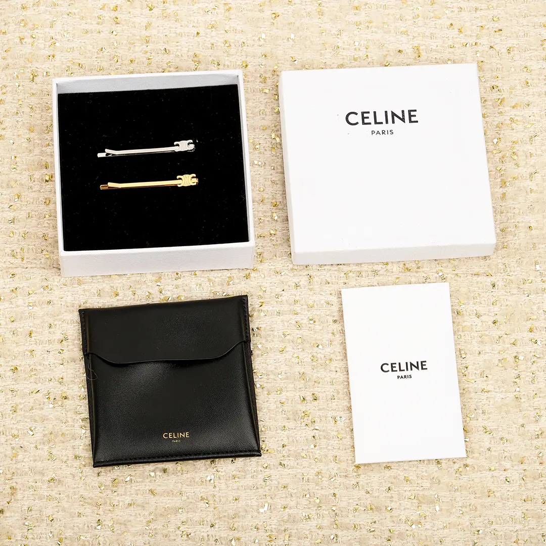 celine triomphe賽琳凱旋門標志發夾 簡約風 金/銀色 - Image 8