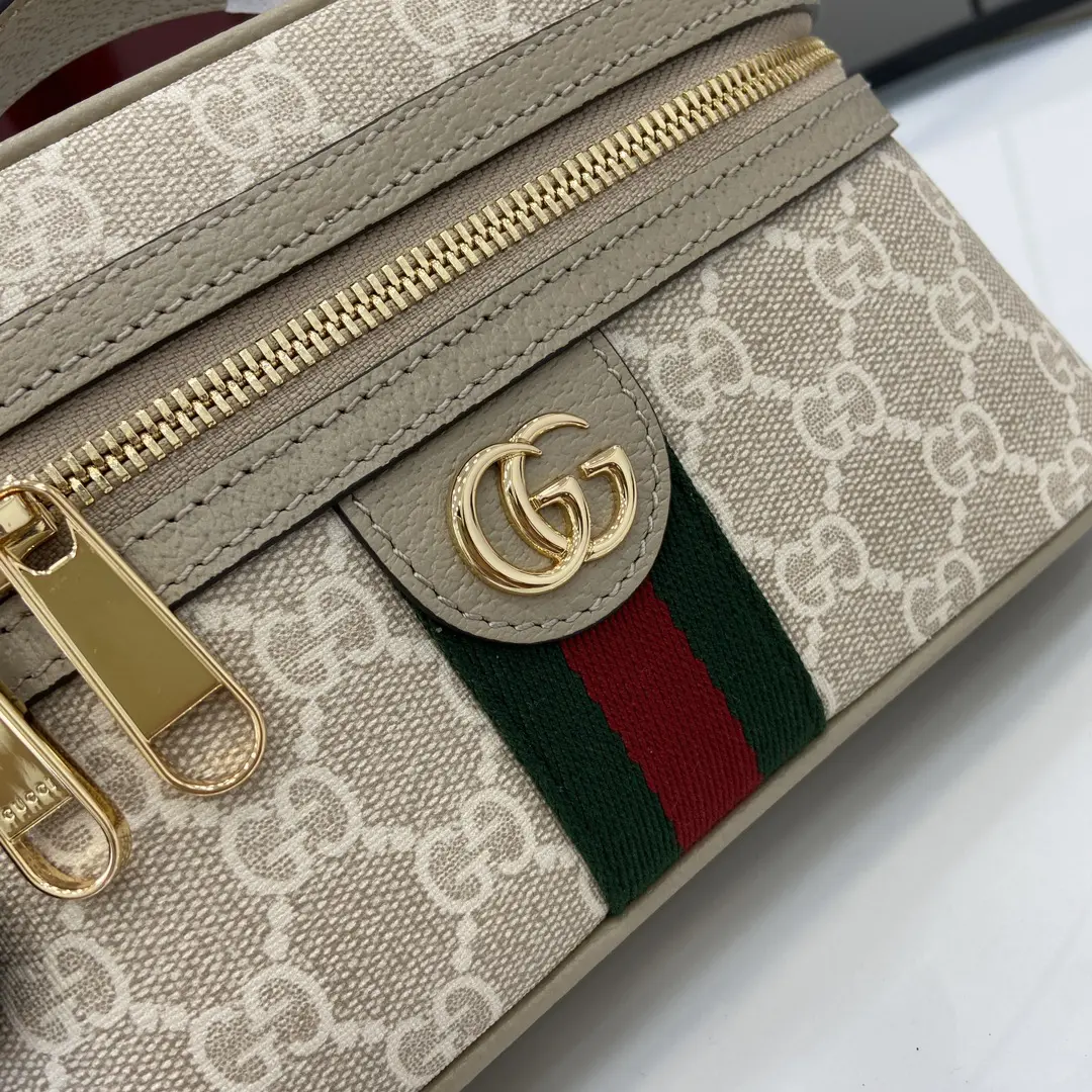 gucci ophidia系列迷你化妝包 燕麥色雙G帆布 彩色織帶 復古盒子包816357 - Image 8
