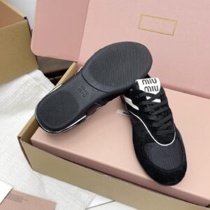 miumiu繆繆新款英倫風德訓鞋 黑色網布髒髒鞋 情侶款 休閒繫帶運動鞋 - Image 8