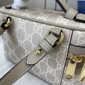 gucci ophidia系列迷你化妝包 燕麥色雙G帆布 彩色織帶 復古盒子包816357 - Image 6
