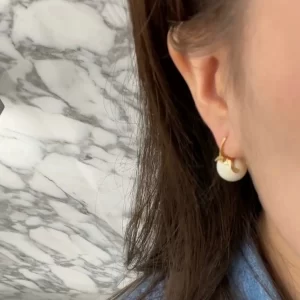 celine triomphe賽琳18K金凱旋門耳環 白色糖果冰壺耳釘 - Image 4
