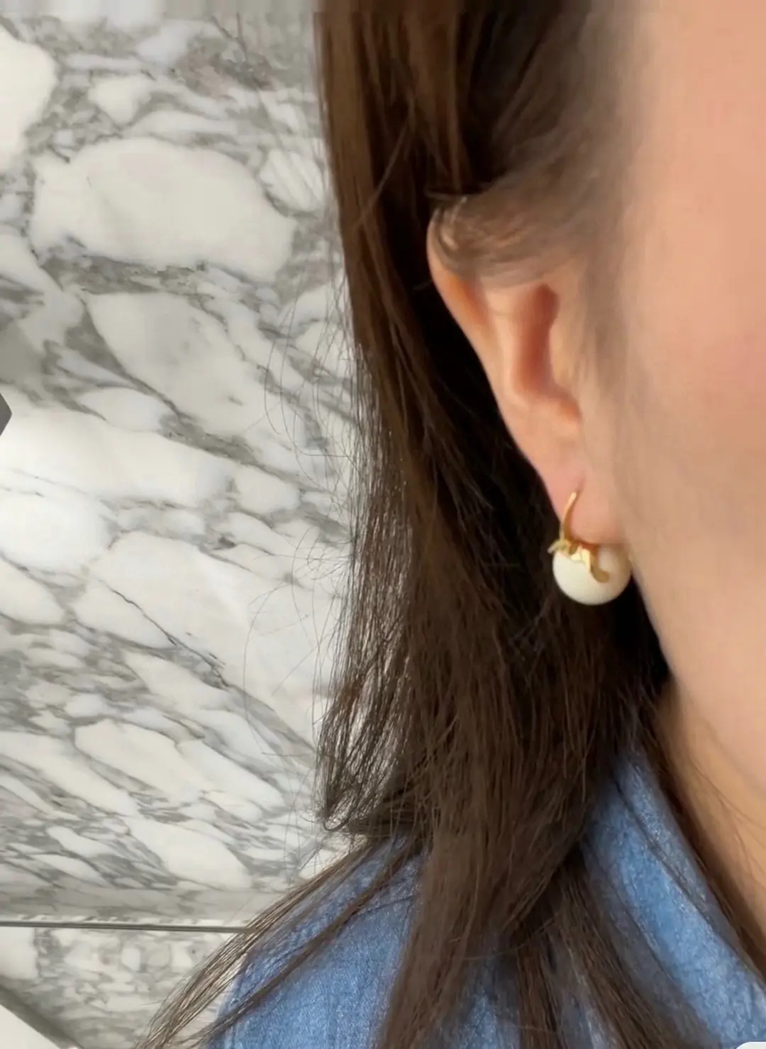 celine triomphe賽琳18K金凱旋門耳環 白色糖果冰壺耳釘 - Image 4