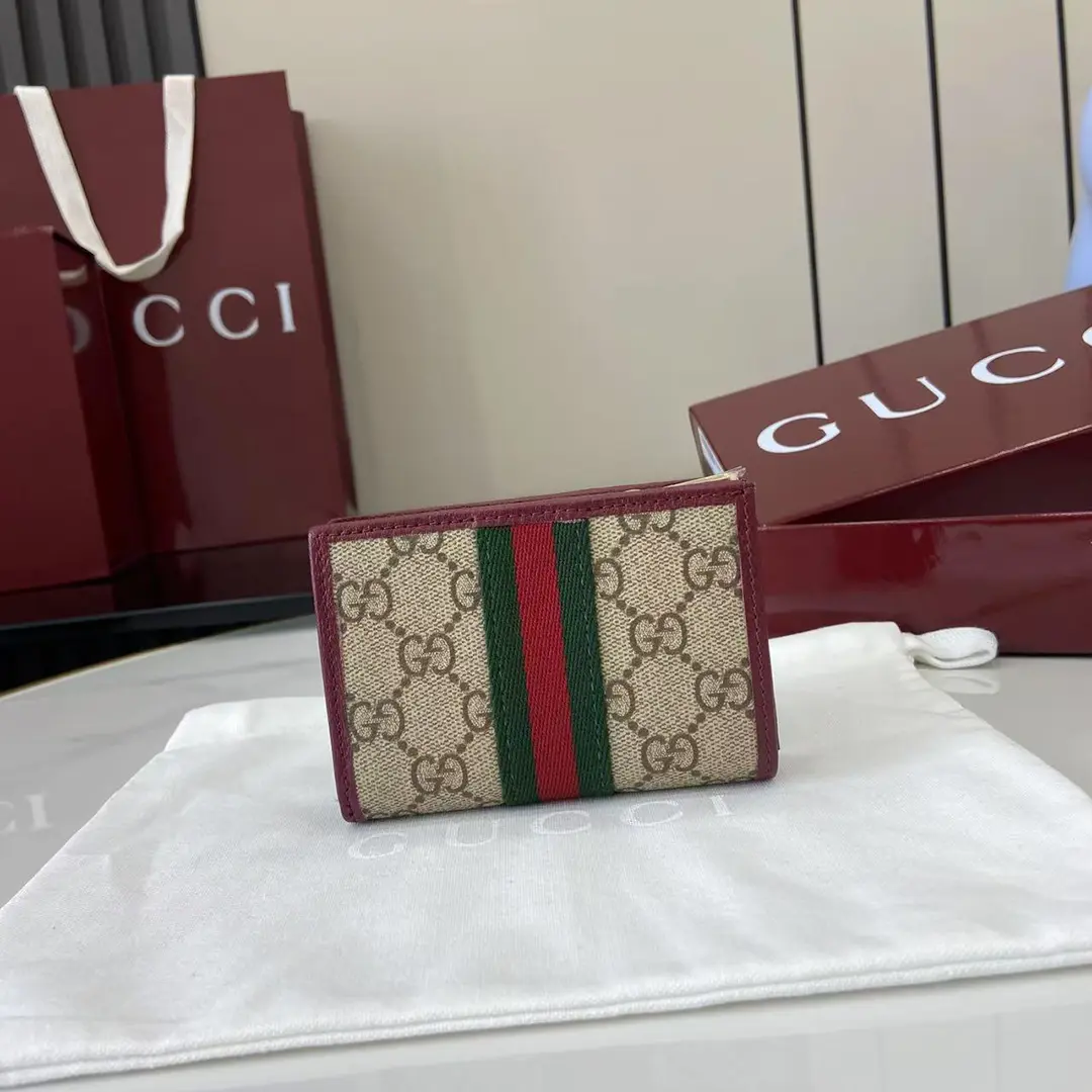 Gucci Ophidia迷你折疊鈕扣錢夾卡夾 GG老花 安可拉紅色牛皮 彩色織帶 838487 - Image 10