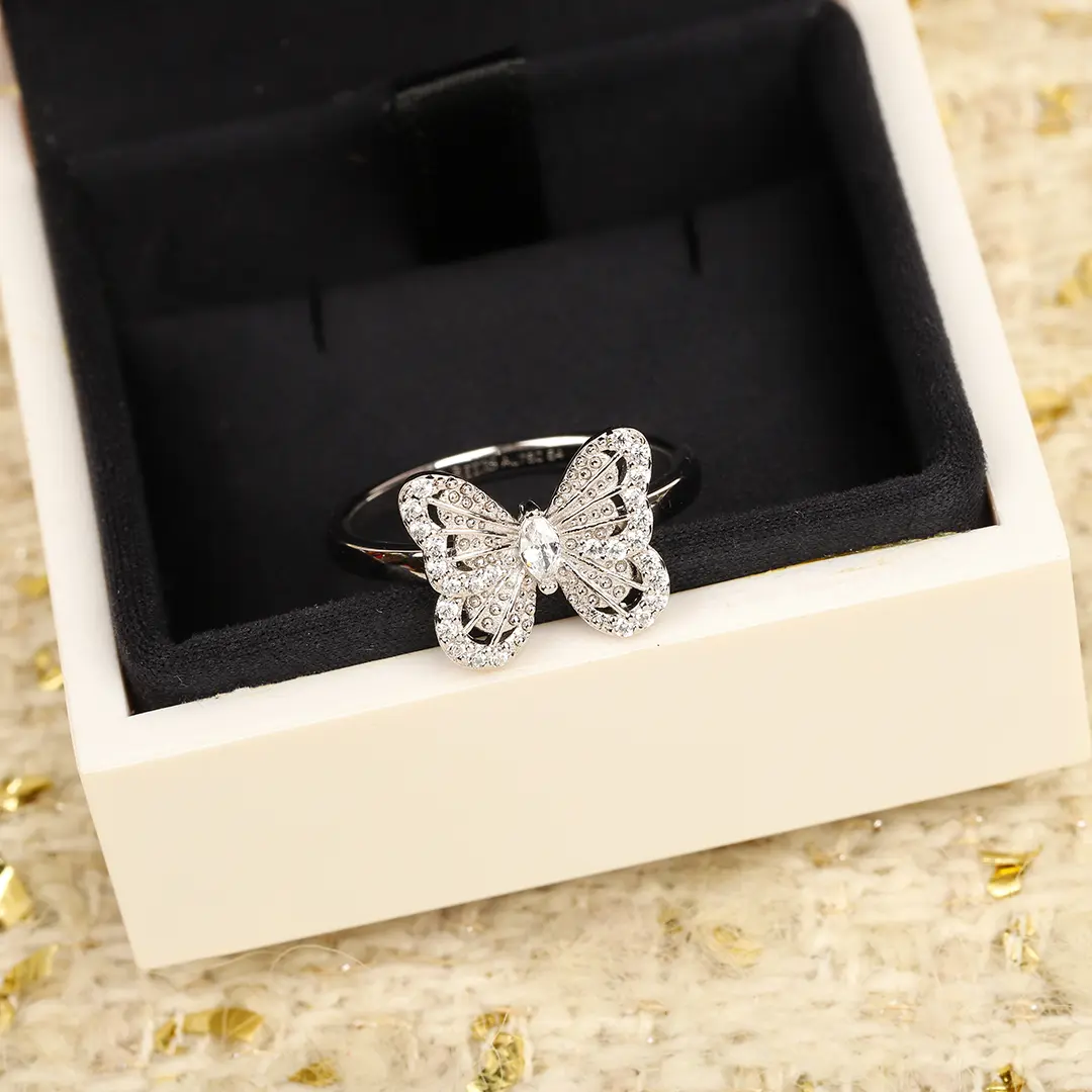 de beers au750 54戴比爾斯鉆戒 銀色蝴蝶施華洛鑲鉆戒指 - Image 2