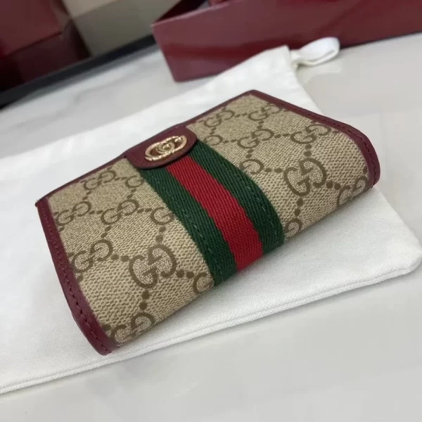 Gucci Ophidia迷你折疊鈕扣錢夾卡夾 GG老花 安可拉紅色牛皮 彩色織帶 838487