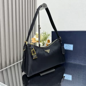 prada aimee系列Re-Nylon黑色尼龍hobo手袋 Tessuto Locker鎖頭包1BC232 - Image 8