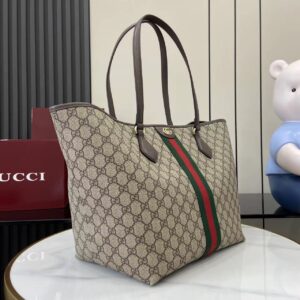 Gucci Ophidia古琦女士托特購物袋 雙G帆布條紋織帶 大號手提單肩包836829 - Image 3