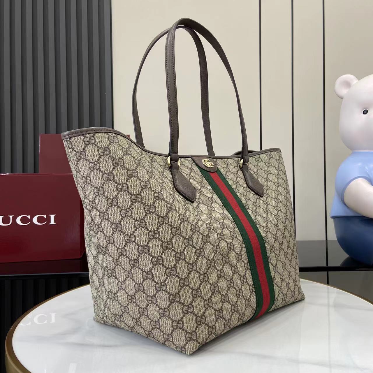 Gucci Ophidia古琦女士托特購物袋 雙G帆布條紋織帶 大號手提單肩包836829 - Image 3