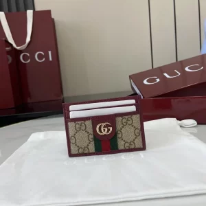 Gucci Ophidia迷你卡包名片夾 雙G標志老花 安可拉红色牛皮 彩色織帶 838486
