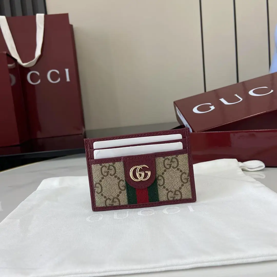 Gucci Ophidia迷你卡包名片夾 雙G標志老花 安可拉红色牛皮 彩色織帶 838486 - Image 1