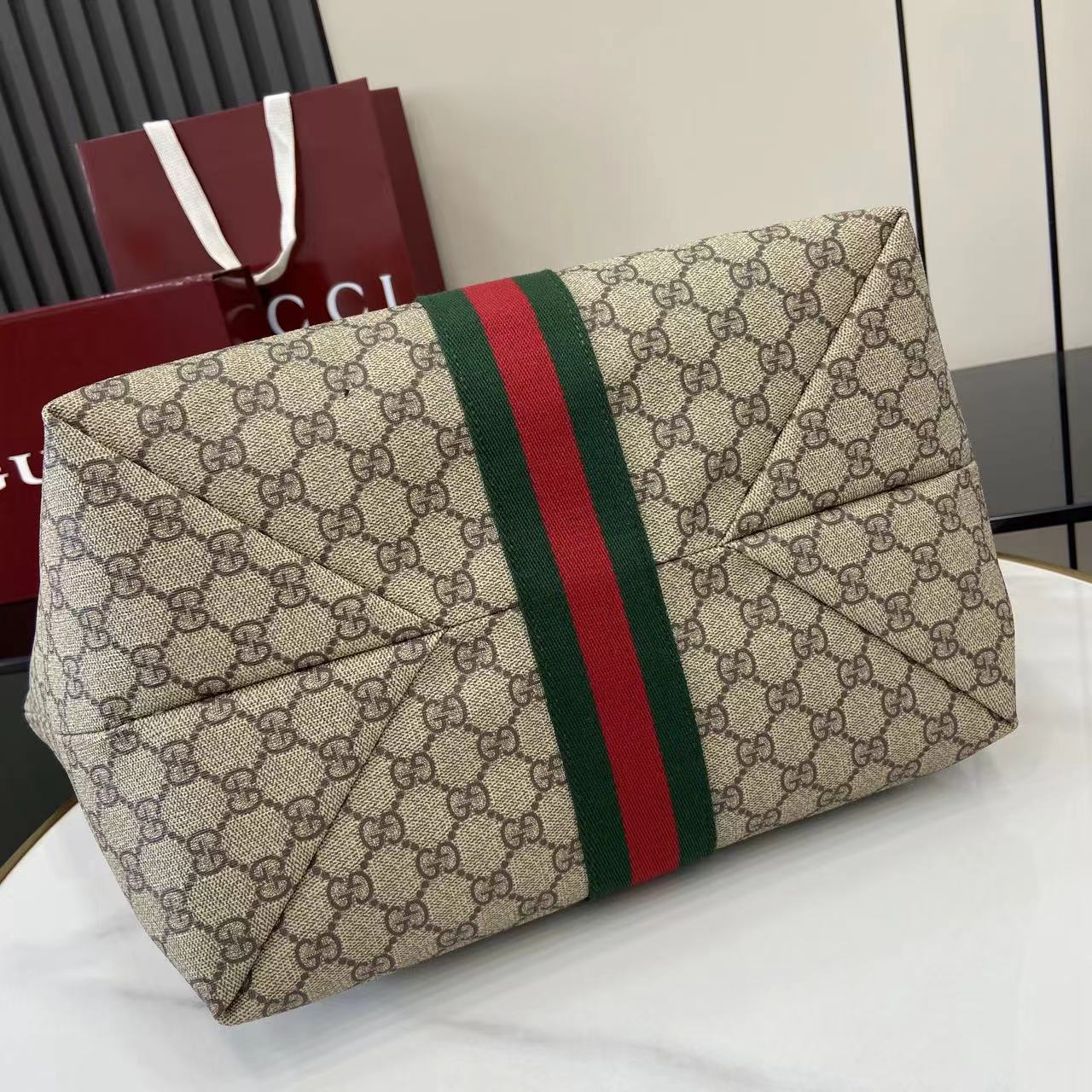 Gucci Ophidia古琦女士托特購物袋 雙G帆布條紋織帶 大號手提單肩包836829 - Image 4