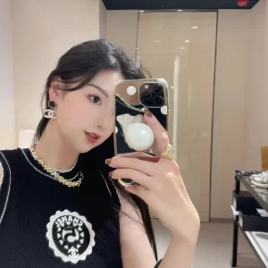 chanel香奈兒黑白拼色琺琅耳環 經典小香風大双C吊坠耳釘 - Image 8