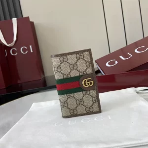 Gucci Ophidia折疊卡夾名片夾 雙G標志 老花 啡色牛皮 彩色織帶 834691