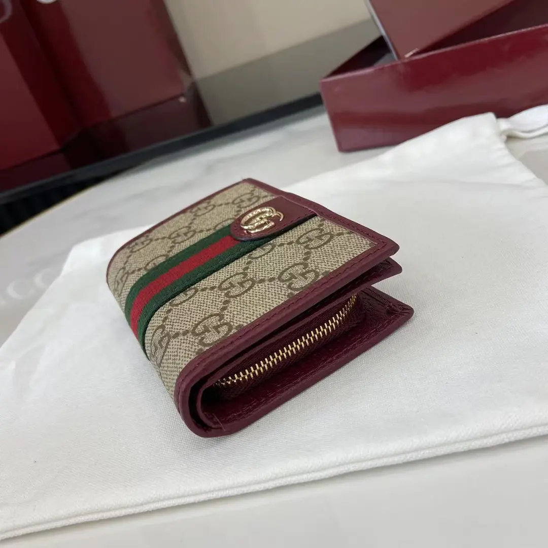 Gucci Ophidia迷你折疊鈕扣錢夾卡夾 GG老花 安可拉紅色牛皮 彩色織帶 838487 - Image 3