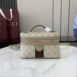 gucci ophidia系列迷你化妝包 燕麥色雙G帆布 彩色織帶 復古盒子包816357