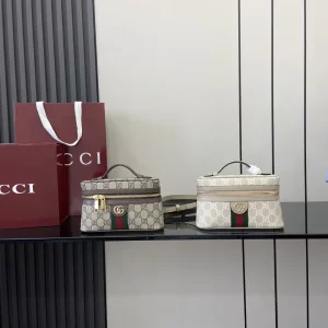 gucci ophidia系列迷你化妝包 燕麥色雙G帆布 彩色織帶 復古盒子包816357 - Image 2