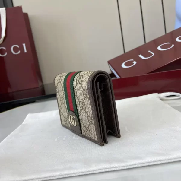 Gucci Ophidia迷你折疊鈕扣錢夾 卡夾 GG老花帆布 彩色織帶838487