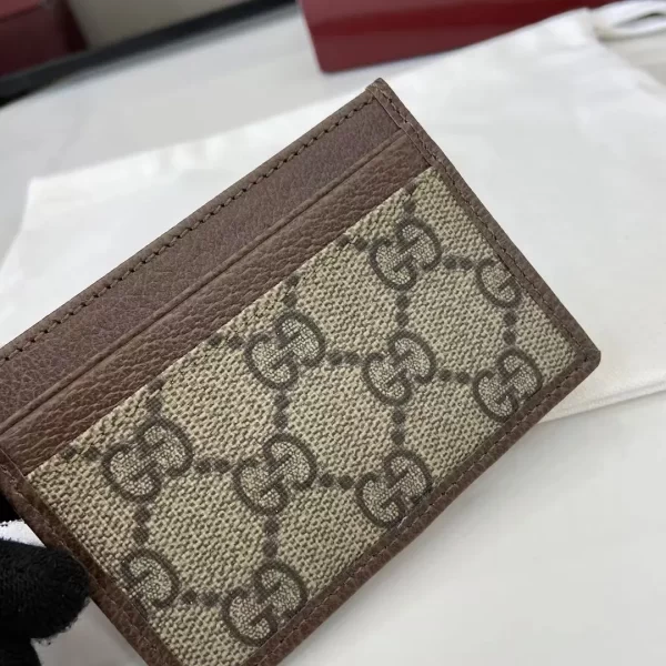 Gucci Ophidia迷你卡包名片夾 雙G標志老花 啡色牛皮 彩色織帶 838486