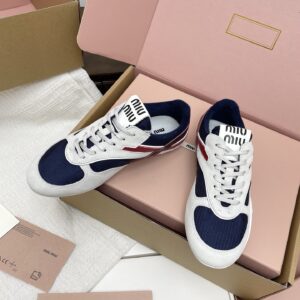 miumiu繆繆新款英倫風德訓鞋 藍色網布髒髒鞋 情侶款 休閒繫帶運動鞋 - Image 3