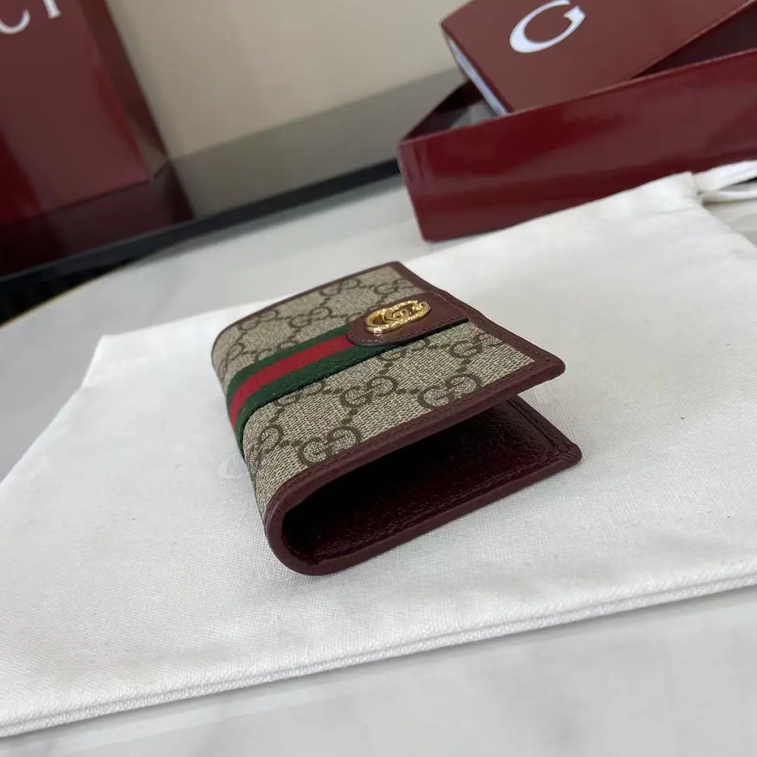 Gucci Ophidia折疊卡夾名片夾 雙G標志老花 安克拉紅色牛皮 彩色織帶 834691 - Image 5