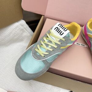 miumiu繆繆新款英倫風德訓鞋 綠色網布髒髒鞋 情侶款 休閒繫帶運動鞋 - Image 4