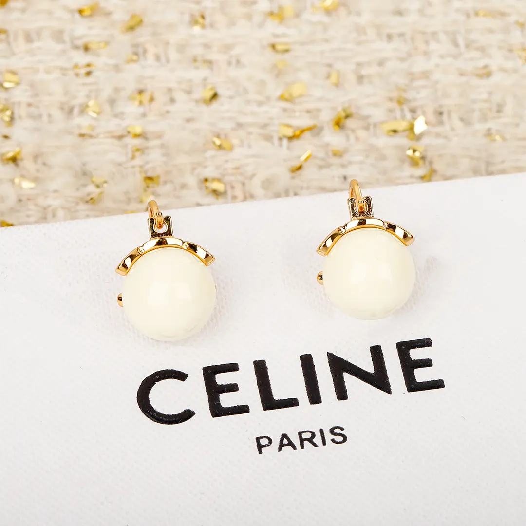 celine triomphe賽琳18K金凱旋門耳環 白色糖果冰壺耳釘 - Image 1