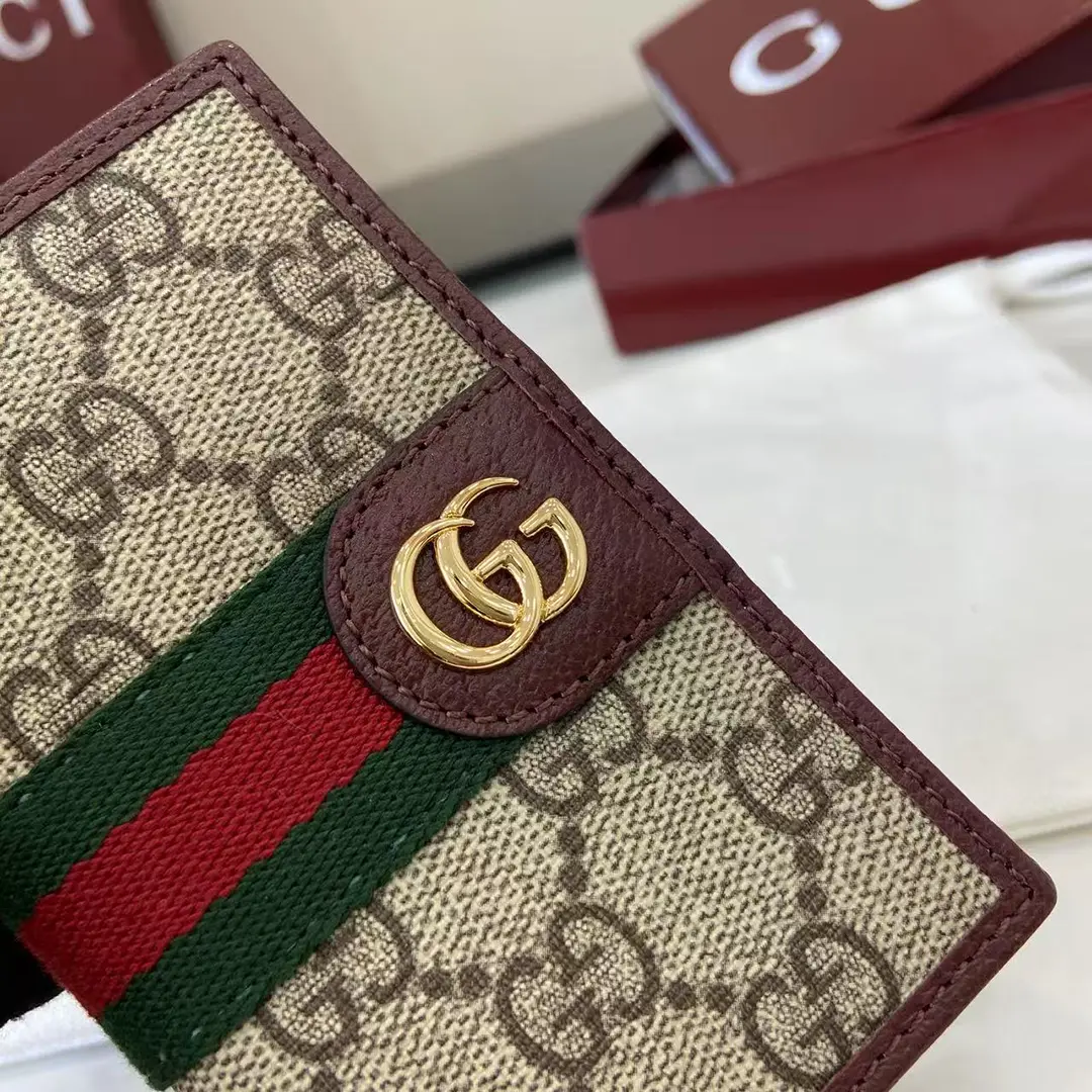 Gucci Ophidia折疊卡夾名片夾 雙G標志老花 安克拉紅色牛皮 彩色織帶 834691 - Image 6