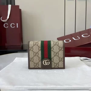 Gucci Ophidia迷你折疊鈕扣錢夾 卡夾 GG老花帆布 彩色織帶838487