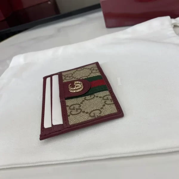 Gucci Ophidia迷你卡包名片夾 雙G標志老花 安可拉红色牛皮 彩色織帶 838486