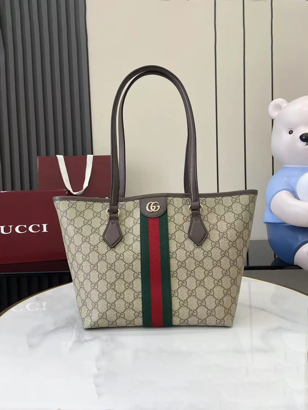 Gucci Ophidia古琦女士托特購物袋 雙G帆布條紋織帶 小號手提單肩包836831 - Image 2