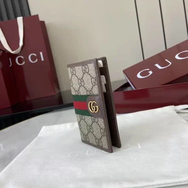 Gucci Ophidia折疊卡夾名片夾 雙G標志 老花 啡色牛皮 彩色織帶 834691