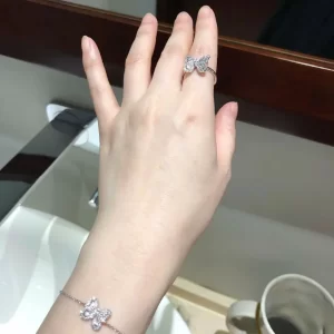 de beers au750 54戴比爾斯鉆戒 銀色蝴蝶施華洛鑲鉆戒指 - Image 12