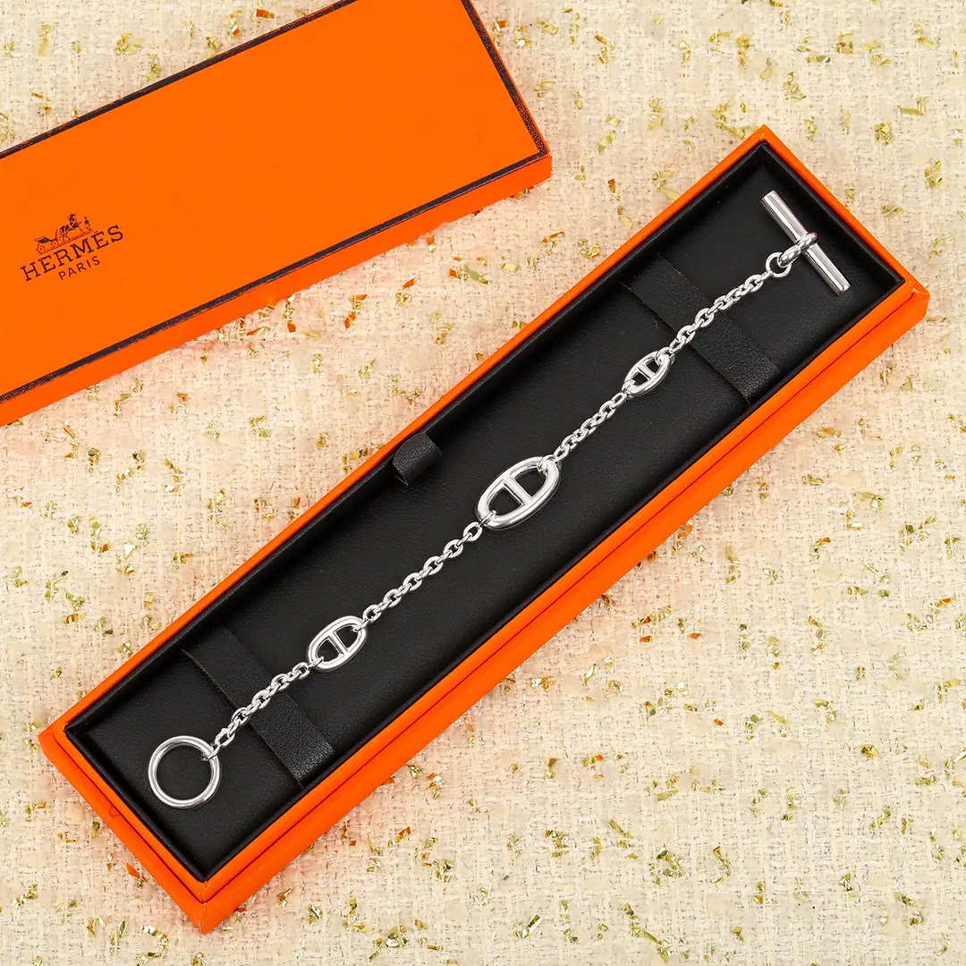 hermes Farandole愛馬仕爆款豬鼻子925銀色情侶手鏈 - Image 1