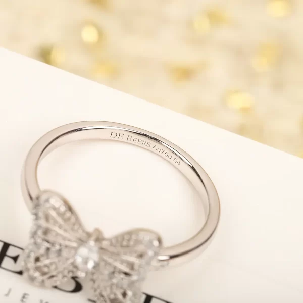 de beers au750 54戴比爾斯鉆戒 銀色蝴蝶施華洛鑲鉆戒指