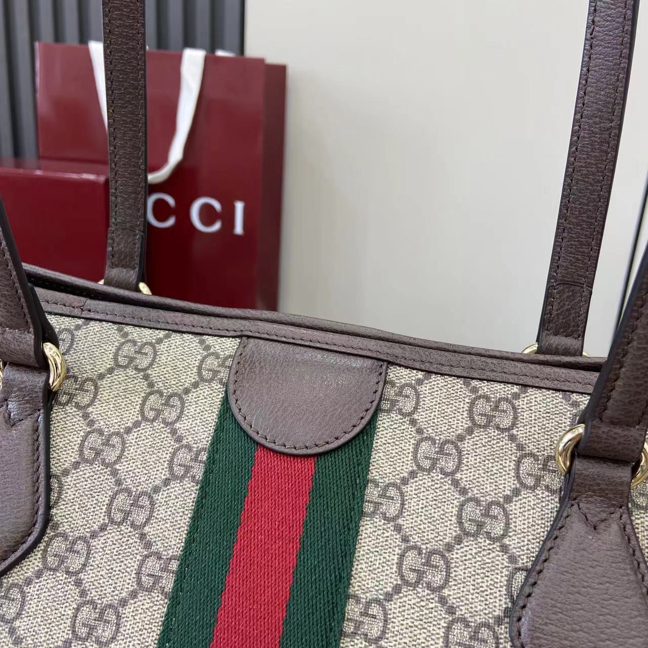Gucci Ophidia古琦女士托特購物袋 雙G帆布條紋織帶 大號手提單肩包836829 - Image 6