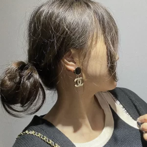 chanel香奈兒黑白拼色琺琅耳環 經典小香風大双C吊坠耳釘 - Image 14