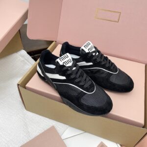 miumiu繆繆新款英倫風德訓鞋 黑色網布髒髒鞋 情侶款 休閒繫帶運動鞋