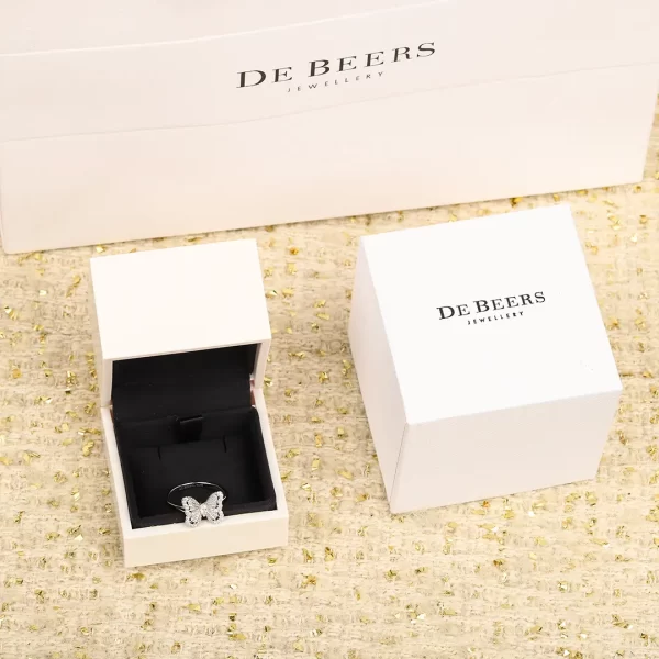 de beers au750 54戴比爾斯鉆戒 銀色蝴蝶施華洛鑲鉆戒指