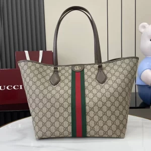 Gucci Ophidia古琦女士托特購物袋 雙G帆布條紋織帶 大號手提單肩包836829 - Image 1