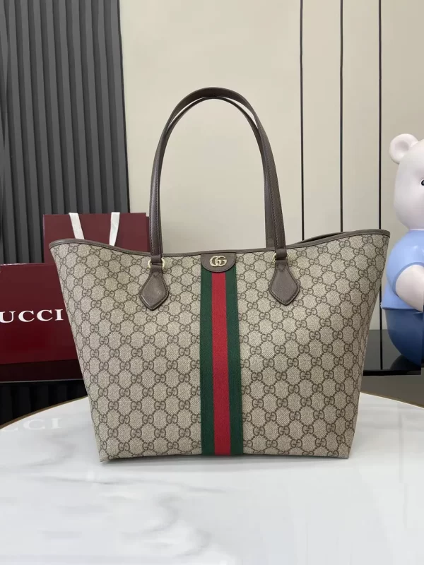 Gucci Ophidia古琦女士托特購物袋 雙G帆布條紋織帶 大號手提單肩包836829
