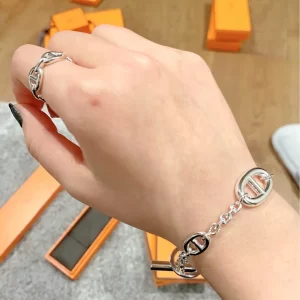 hermes Farandole愛馬仕爆款豬鼻子925銀色情侶手鏈 - Image 11
