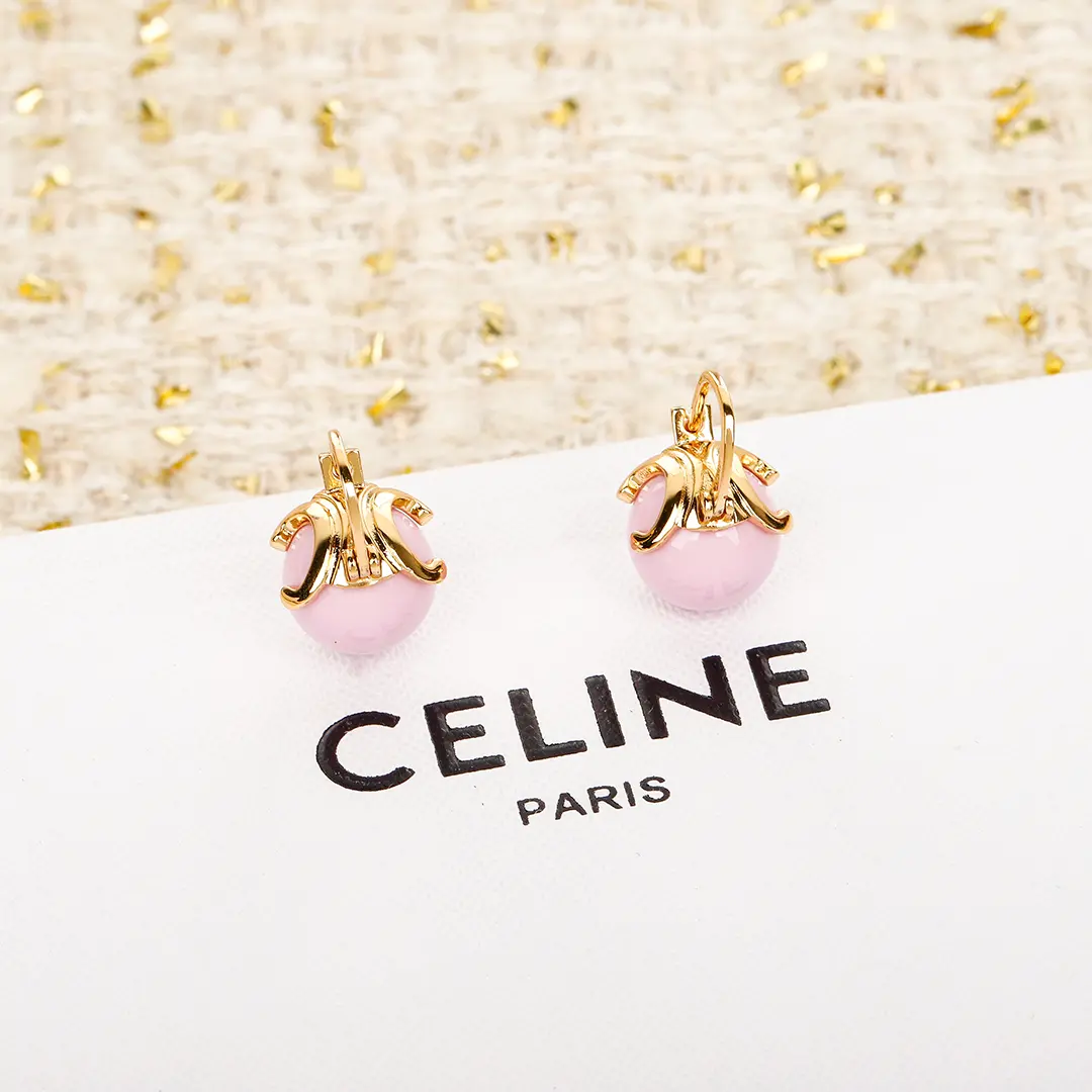 celine triomphe賽琳粉紫色糖果冰壺耳釘 18K金凱旋門耳環 - Image 5