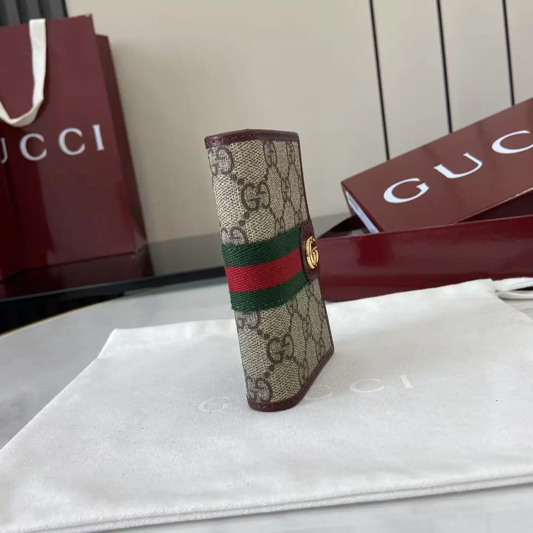 Gucci Ophidia折疊卡夾名片夾 雙G標志老花 安克拉紅色牛皮 彩色織帶 834691 - Image 3