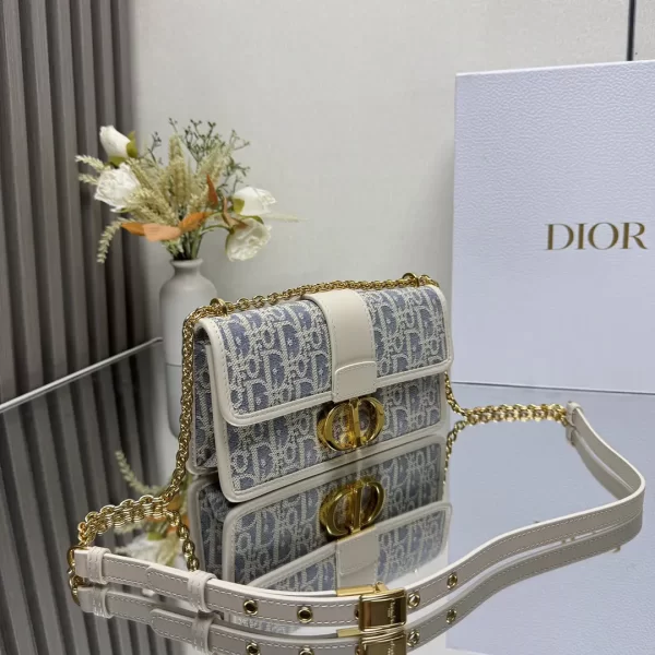 dior montaigne蒙田酒椰草系列 牛仔藍 迪奧女士小號鏈條包9207