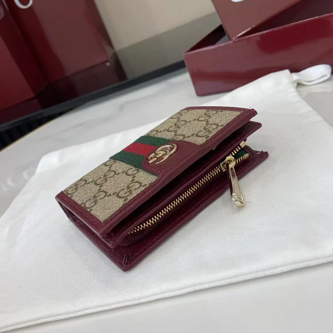 Gucci Ophidia迷你折疊鈕扣錢夾卡夾 GG老花 安可拉紅色牛皮 彩色織帶 838487 - Image 2
