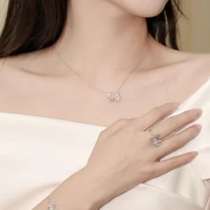 de beers au750 54戴比爾斯鉆戒 銀色蝴蝶施華洛鑲鉆戒指 - Image 7